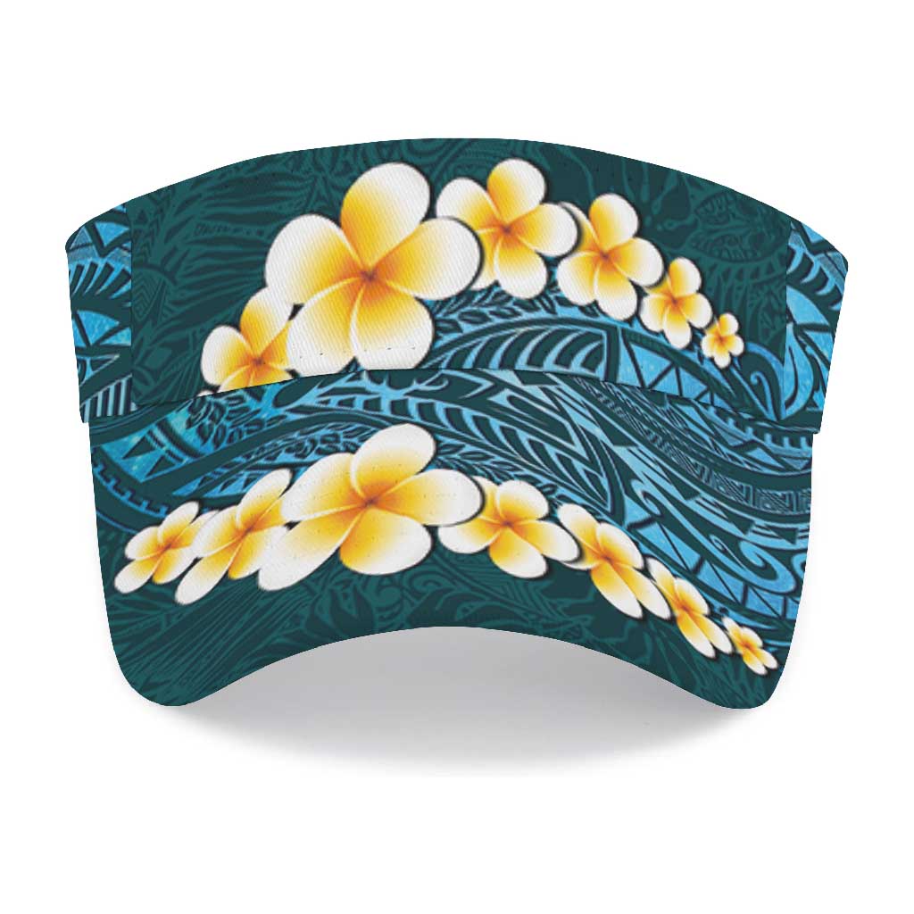 Turquosie Polynesia Sun Visor Cap Plumeria Tropical Leaves With Galaxy Polynesian Art LT14 - Polynesian Pride