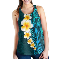 Turquosie Polynesia Women Racerback Tank Plumeria Tropical Leaves With Galaxy Polynesian Art - Polynesian Pride