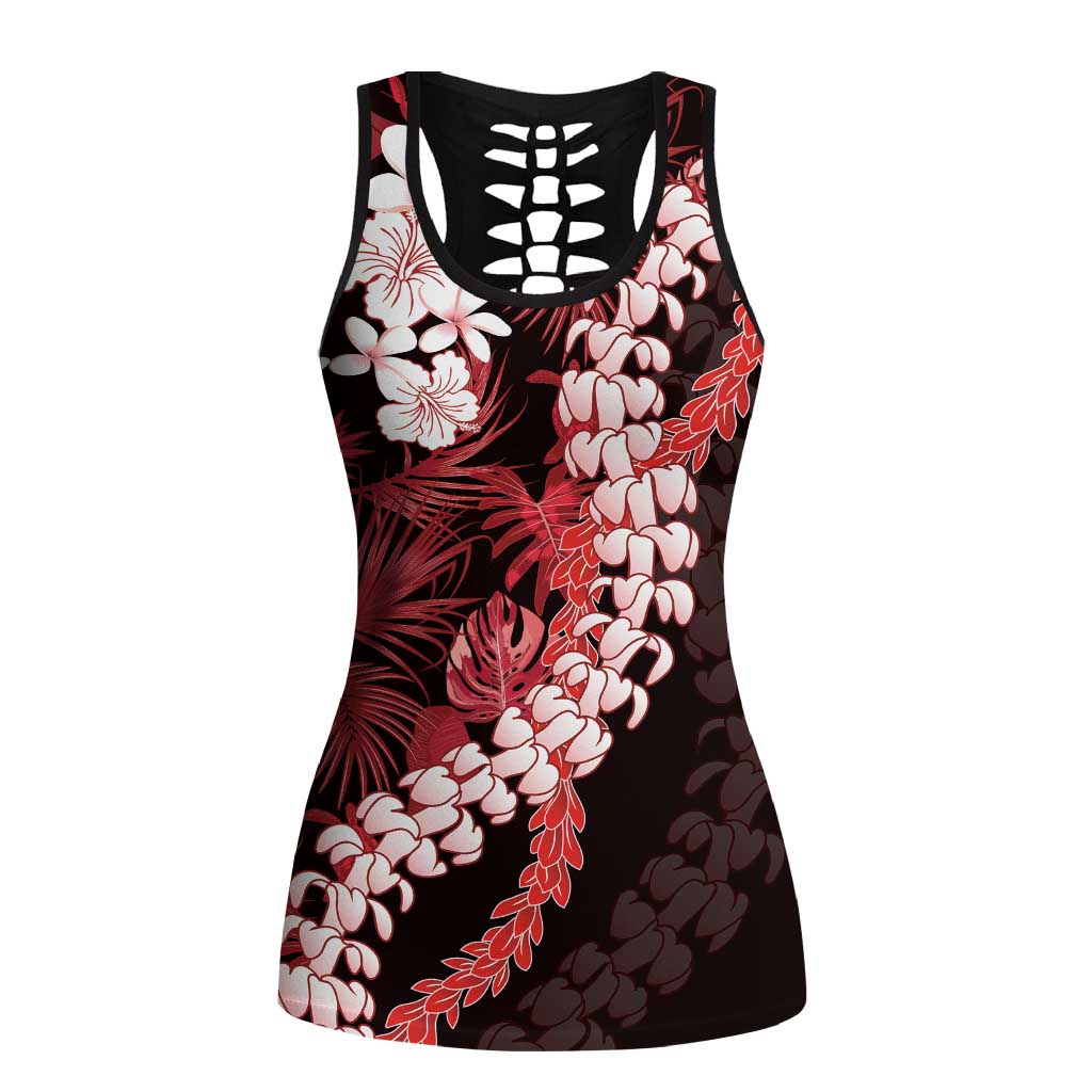 Ulaula Aloha Hawaii Lei Hollow Tank Top Tropical Flowers Elegant Vibe LT14 Female Red - Polynesian Pride
