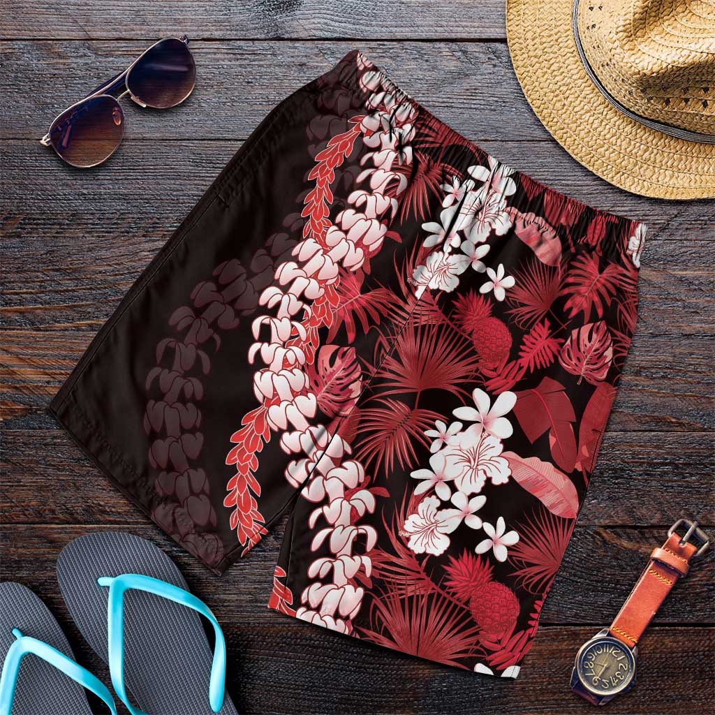 Ulaula Aloha Hawaii Lei Shorts for Men Tropical Flowers Elegant Vibe LT14 Red - Polynesian Pride