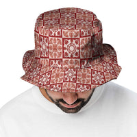 Ulaula Palaka Quilt Hawaii Bucket Hat Hawaiian Tropical Monstera Sea Turtle LT14 - Polynesian Pride