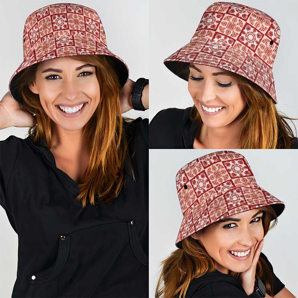 Ulaula Palaka Quilt Hawaii Bucket Hat Hawaiian Tropical Monstera Sea Turtle LT14 - Polynesian Pride