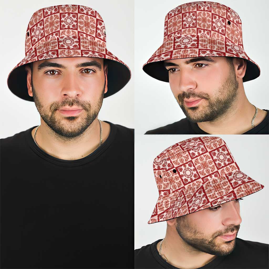 Ulaula Palaka Quilt Hawaii Bucket Hat Hawaiian Tropical Monstera Sea Turtle LT14 - Polynesian Pride