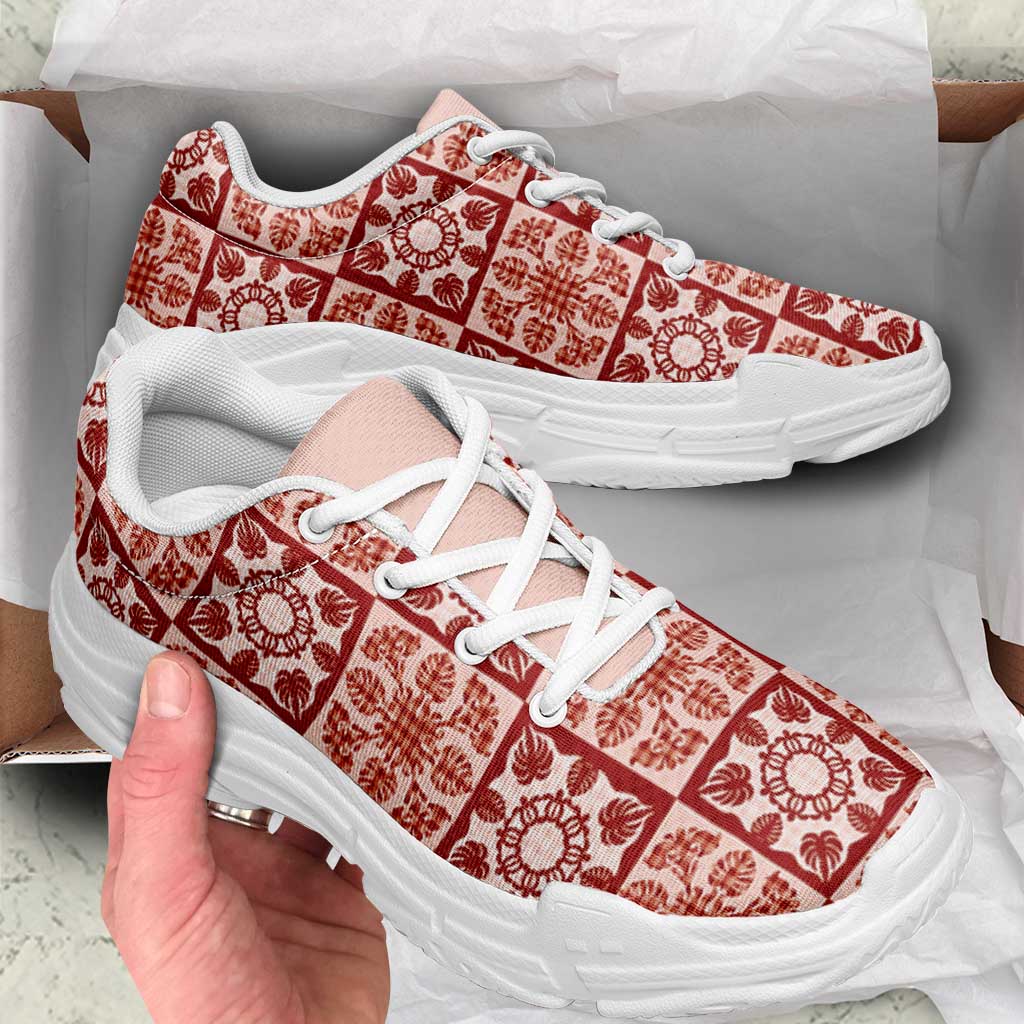 Ulaula Palaka Quilt Hawaii Chunky Sneakers Hawaiian Tropical Monstera Sea Turtle LT14 - Polynesian Pride