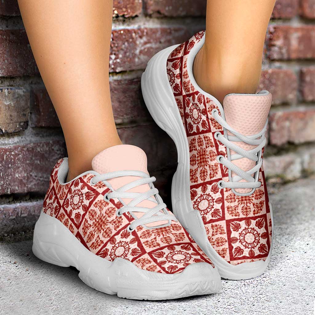 Ulaula Palaka Quilt Hawaii Chunky Sneakers Hawaiian Tropical Monstera Sea Turtle LT14 - Polynesian Pride