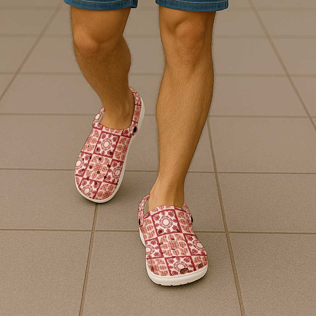 Ulaula Palaka Quilt Hawaii Clogs Shoes Hawaiian Tropical Monstera Sea Turtle LT14 - Polynesian Pride