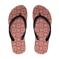 Ulaula Palaka Quilt Hawaii Flip Flops Hawaiian Tropical Monstera Sea Turtle LT14 Red - Polynesian Pride