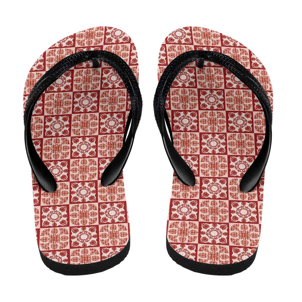 Ulaula Palaka Quilt Hawaii Flip Flops Hawaiian Tropical Monstera Sea Turtle LT14 - Polynesian Pride
