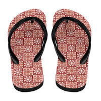 Ulaula Palaka Quilt Hawaii Flip Flops Hawaiian Tropical Monstera Sea Turtle LT14 - Polynesian Pride