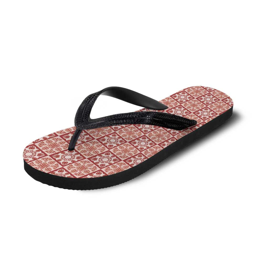 Ulaula Palaka Quilt Hawaii Flip Flops Hawaiian Tropical Monstera Sea Turtle LT14 - Polynesian Pride