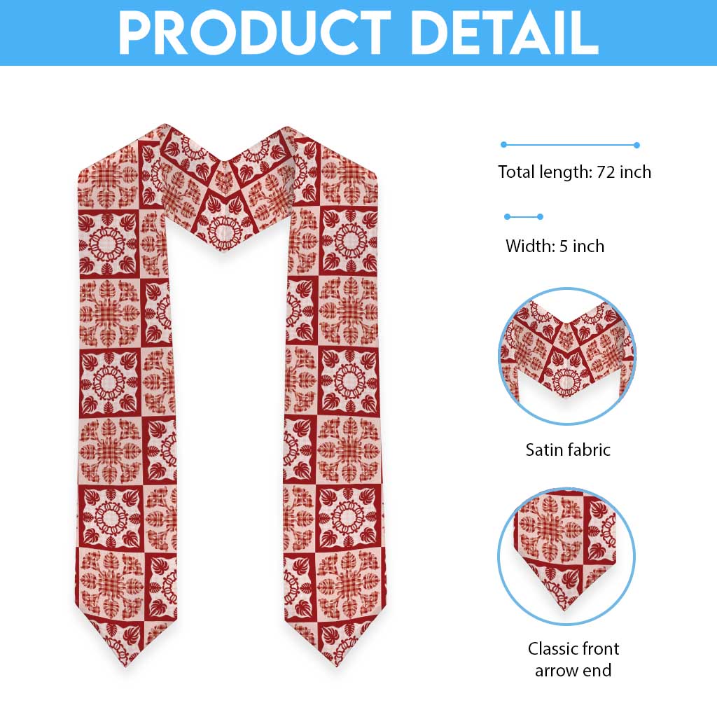 Ulaula Palaka Quilt Hawaii Graduation Stole Hawaiian Tropical Monstera Sea Turtle LT14 - Polynesian Pride