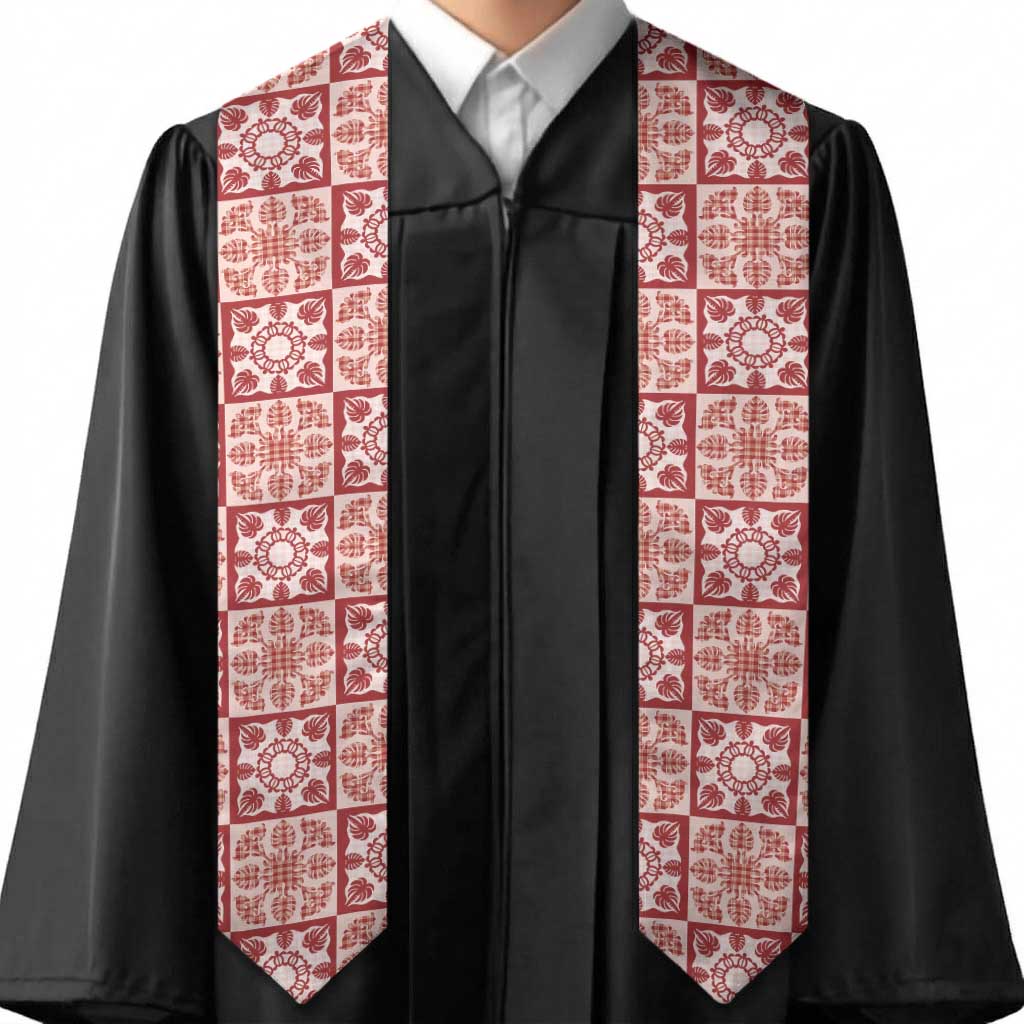 Ulaula Palaka Quilt Hawaii Graduation Stole Hawaiian Tropical Monstera Sea Turtle LT14 - Polynesian Pride