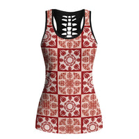 Ulaula Palaka Quilt Hawaii Hollow Tank Top Hawaiian Tropical Monstera Sea Turtle LT14 Female Red - Polynesian Pride