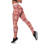 Ulaula Palaka Quilt Hawaii Leggings Hawaiian Tropical Monstera Sea Turtle LT14 Red - Polynesian Pride