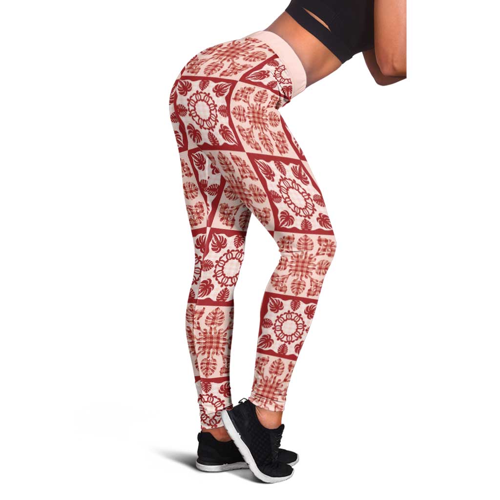 Ulaula Palaka Quilt Hawaii Leggings Hawaiian Tropical Monstera Sea Turtle LT14 - Polynesian Pride