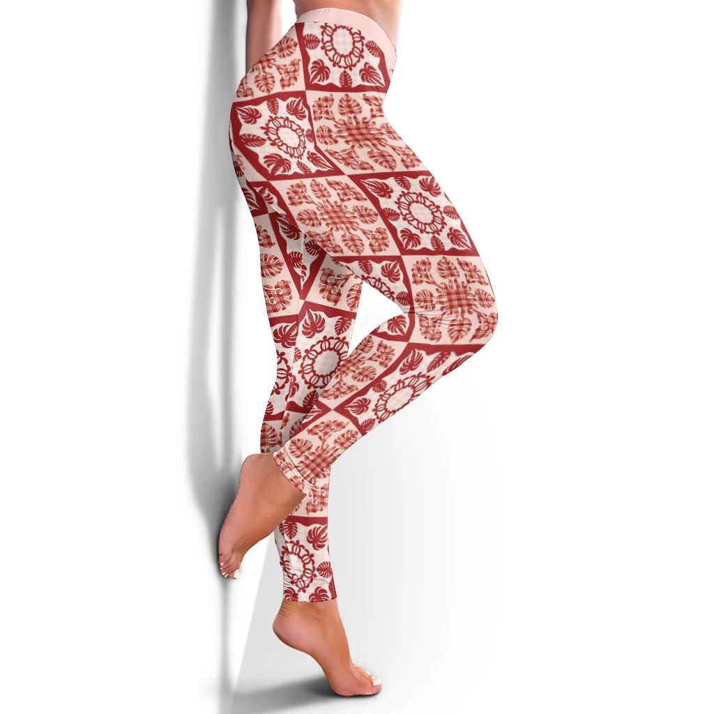 Ulaula Palaka Quilt Hawaii Leggings Hawaiian Tropical Monstera Sea Turtle LT14 - Polynesian Pride