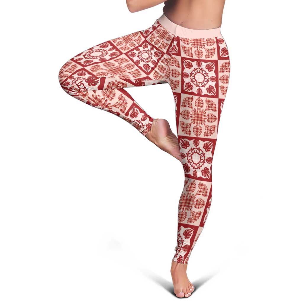 Ulaula Palaka Quilt Hawaii Leggings Hawaiian Tropical Monstera Sea Turtle LT14 - Polynesian Pride