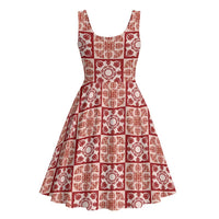 Ulaula Palaka Quilt Hawaii Midi Dress Hawaiian Tropical Monstera Sea Turtle LT14 - Polynesian Pride