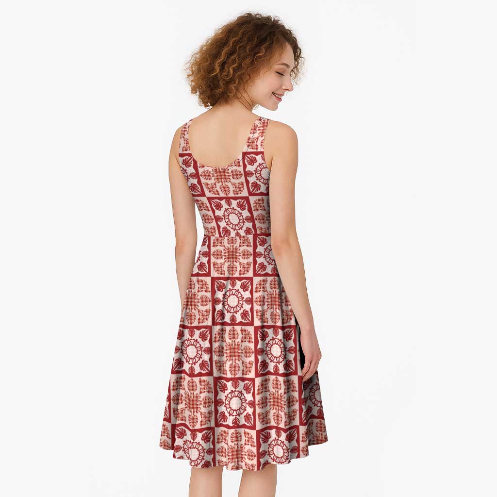 Ulaula Palaka Quilt Hawaii Midi Dress Hawaiian Tropical Monstera Sea Turtle LT14 - Polynesian Pride