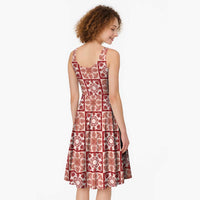 Ulaula Palaka Quilt Hawaii Midi Dress Hawaiian Tropical Monstera Sea Turtle LT14 - Polynesian Pride