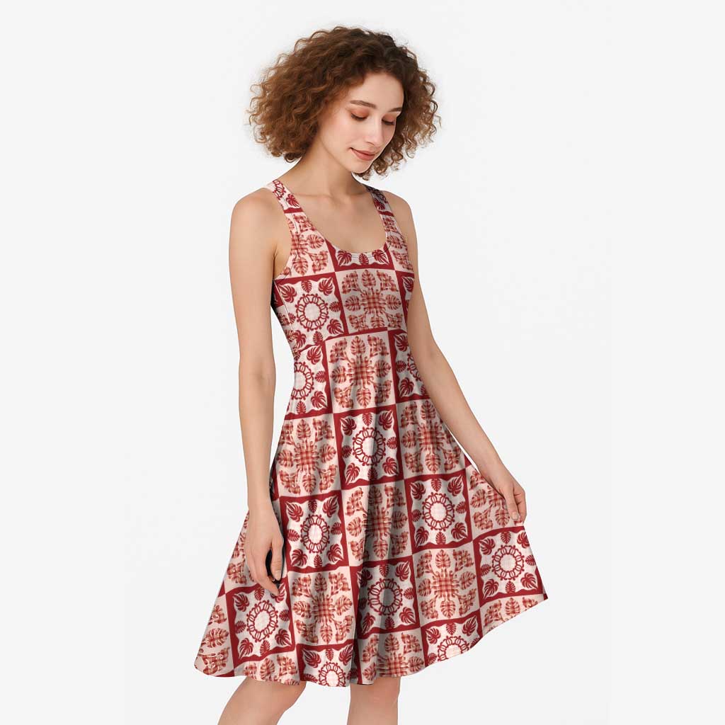 Ulaula Palaka Quilt Hawaii Midi Dress Hawaiian Tropical Monstera Sea Turtle LT14 - Polynesian Pride