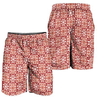 Ulaula Palaka Quilt Hawaii Shorts for Men Hawaiian Tropical Monstera Sea Turtle LT14 - Polynesian Pride