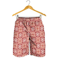 Ulaula Palaka Quilt Hawaii Shorts for Men Hawaiian Tropical Monstera Sea Turtle LT14 - Polynesian Pride