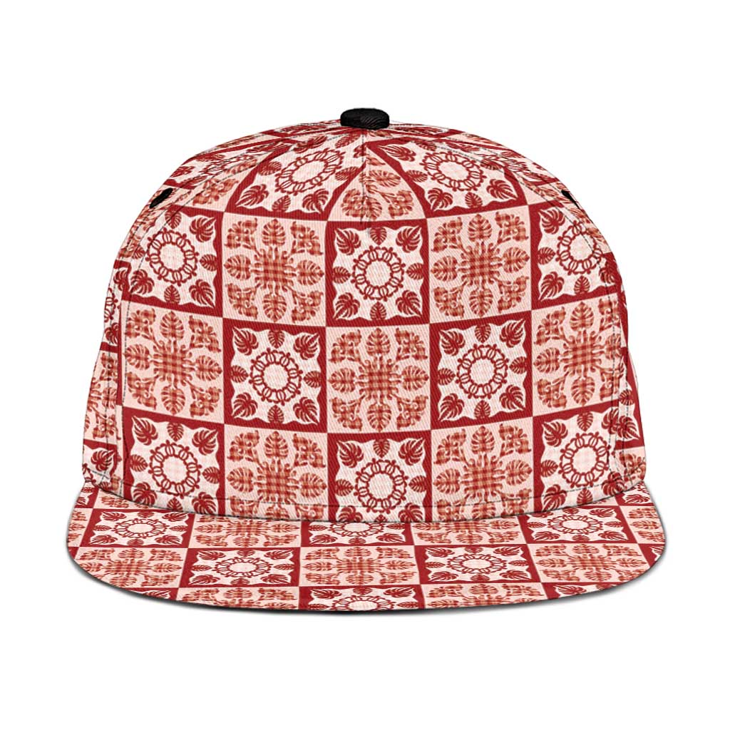 Ulaula Palaka Quilt Hawaii Snapback Cap Hawaiian Tropical Monstera Sea Turtle LT14 One Size Red - Polynesian Pride