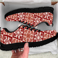 Ulaula Palaka Quilt Hawaii Sneakers Hawaiian Tropical Monstera Sea Turtle LT14 Red - Polynesian Pride