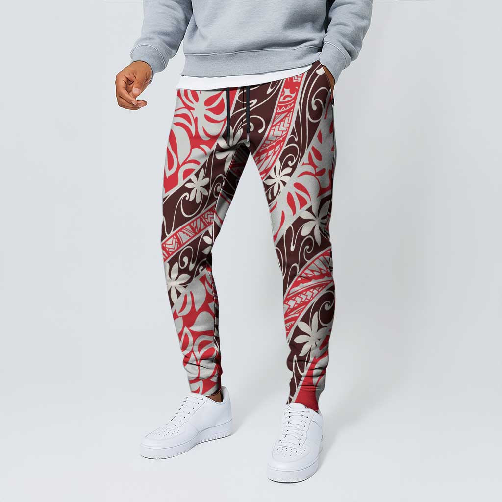 Uteute Tahiti Tiare Monstera Jogger Pants Polynesian Pattern Curve Style - Polynesian Pride