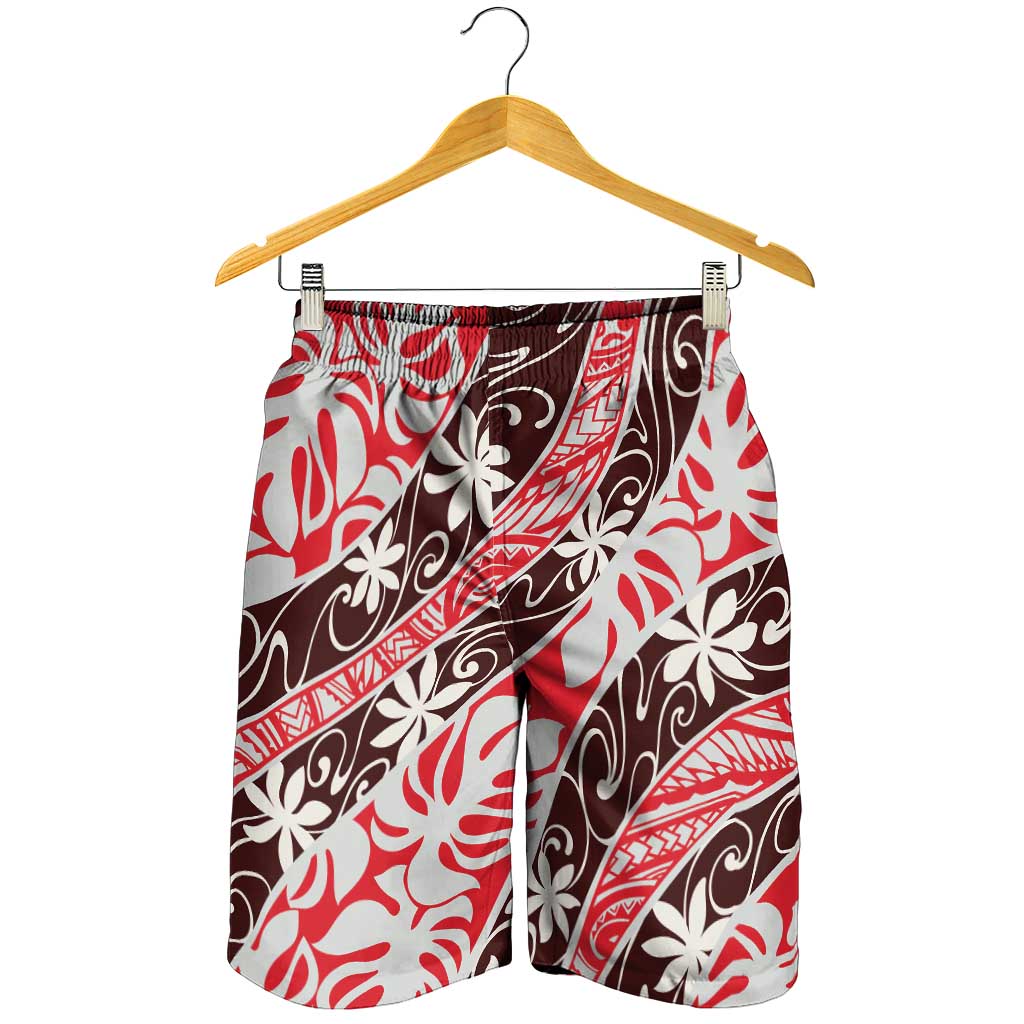 Uteute Tahiti Tiare Monstera Shorts for Men Polynesian Pattern Curve Style - Polynesian Pride