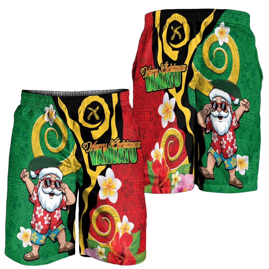 Vanuatu Christmas Shorts for Men Funny Santa with Namele and Boar Tusk Tribal LT03 - Polynesian Pride