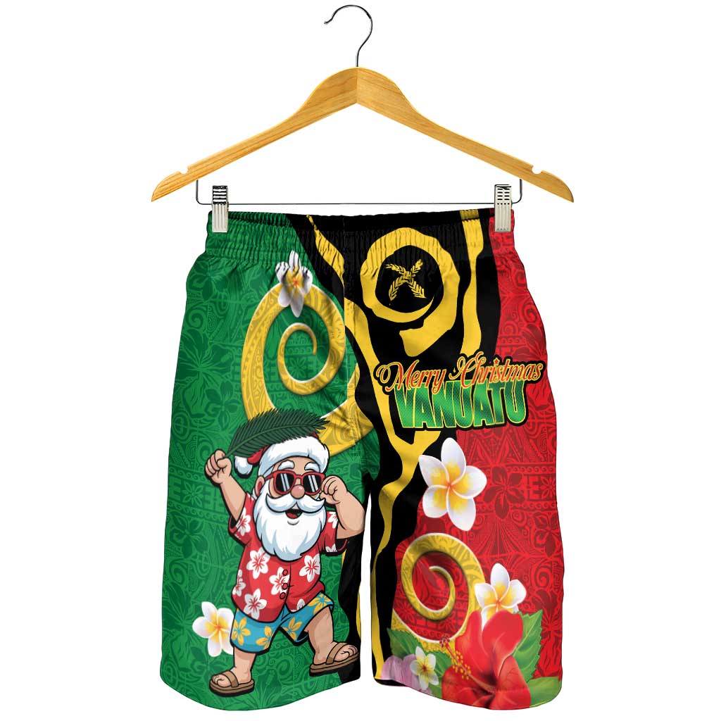Vanuatu Christmas Shorts for Men Funny Santa with Namele and Boar Tusk Tribal LT03 - Polynesian Pride