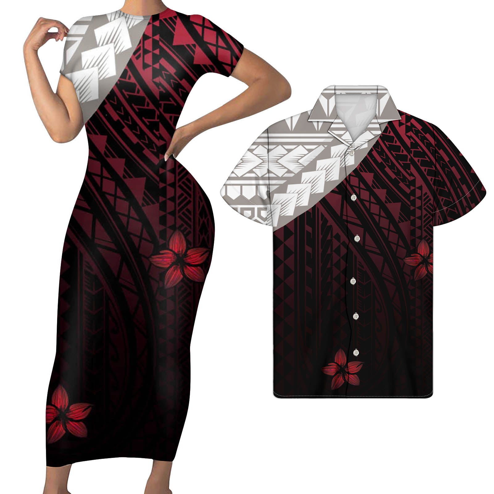 Polynesian Pride Matching Clothes For Couples Hawaii Pattern Bodycon Dress And Hawaii Shirt - Polynesian Pride