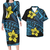 Polynesian Pride Hawaii Matching Outfit For Couples Hawaii Flowers Tattoo Curve Blue Style Bodycon Dress And Hawaii Shirt - Polynesian Pride