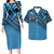 Polynesian Pride Hawaii His And Her Matching Outfit For Couples Polynesian Tribal Pattern Blue Bodycon Dress And Hawaii Shirt - Polynesian Pride