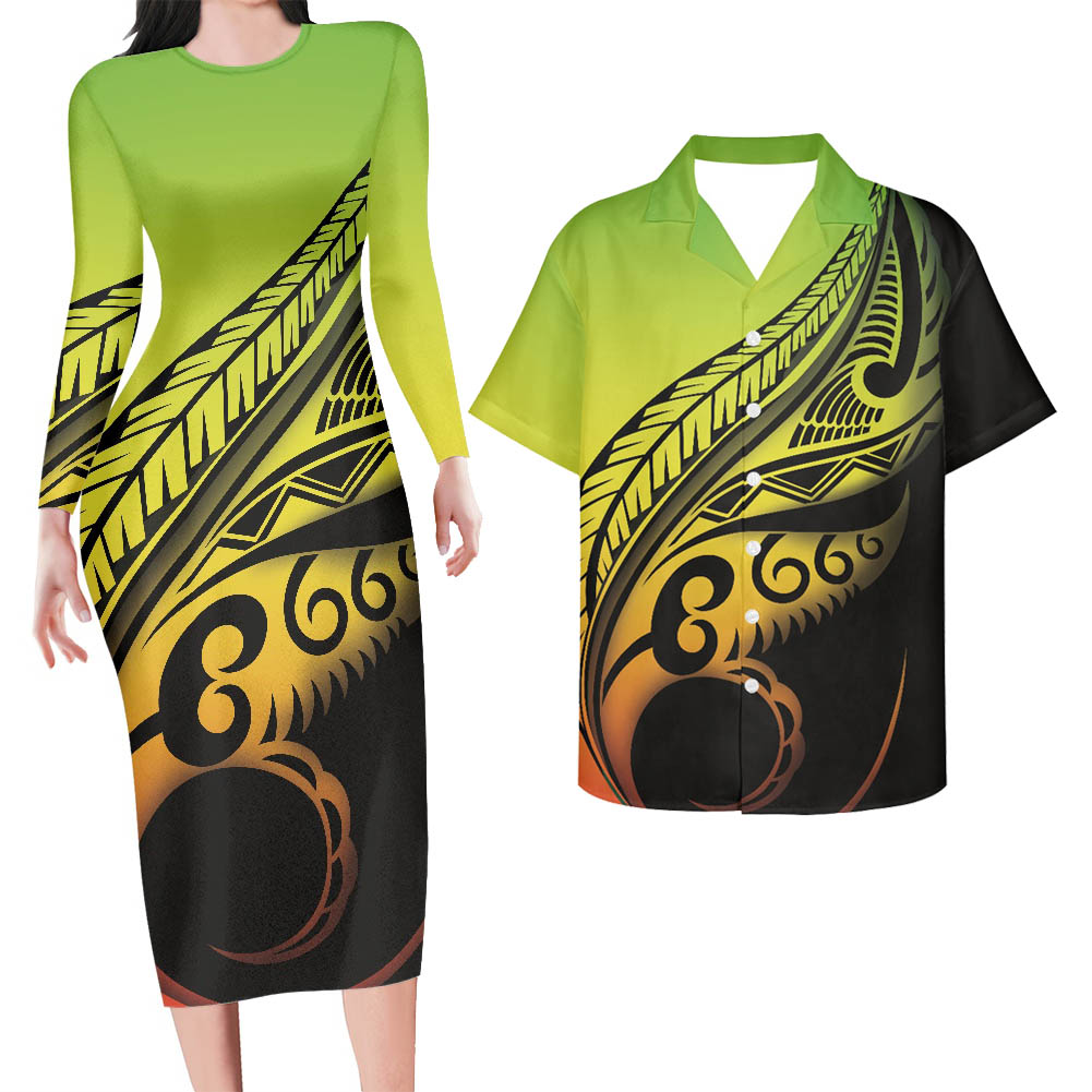 Polynesian Pride Hawaii His And Her Hawaii Matching Outfit For Couples Polynesian Tribal Pattern Bodycon Dress And Hawaii Shirt - Polynesian Pride