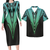 Polynesian Pride Hawaii Matching Outfit For Couples Polynesian Tribal Pattern V Style Blue Bodycon Dress And Hawaii Shirt - Polynesian Pride