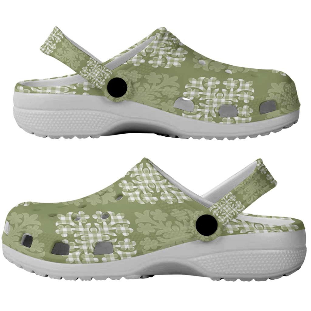 Vesuvian Green Palaka Quilt Hawaii Clogs Shoes Traditional Hawaii-plaid Pattern - Polynesian Pride