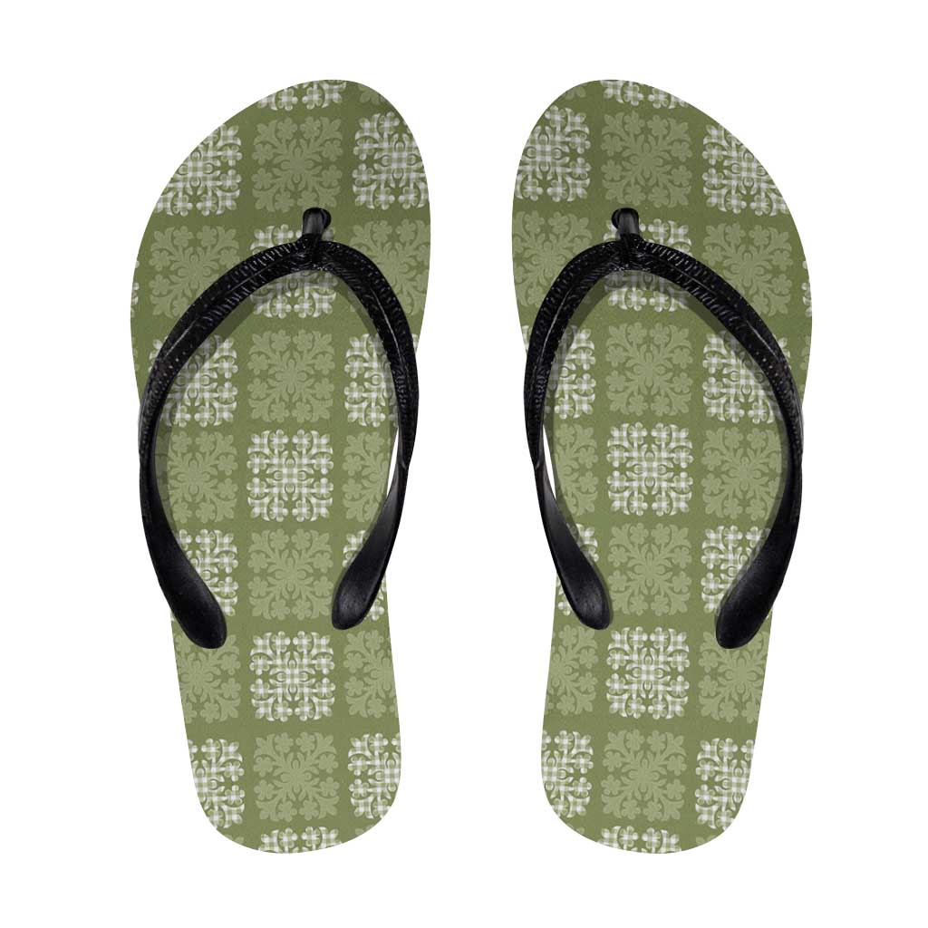 Vesuvian Green Palaka Quilt Hawaii Flip Flops Traditional Hawaii-plaid Pattern - Polynesian Pride