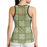 Vesuvian Green Palaka Quilt Hawaii Hollow Tank Top Traditional Hawaii-plaid Pattern - Polynesian Pride