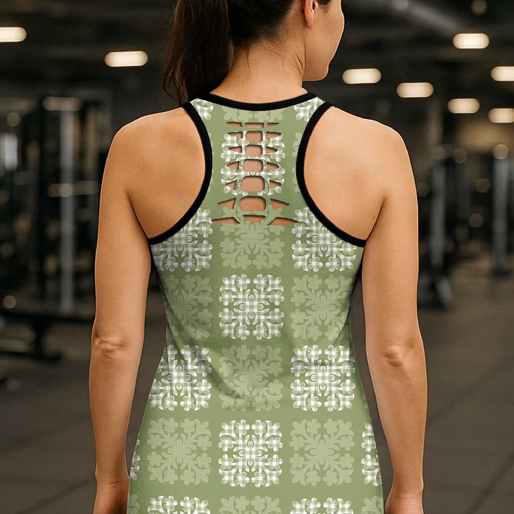 Vesuvian Green Palaka Quilt Hawaii Hollow Tank Top Traditional Hawaii-plaid Pattern - Polynesian Pride