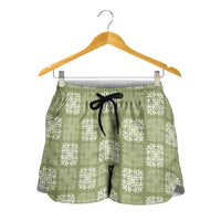 Vesuvian Green Palaka Quilt Hawaii Shorts for Women Traditional Hawaii-plaid Pattern - Polynesian Pride