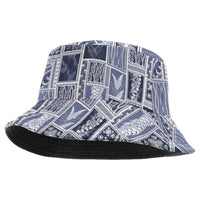 Vintage Aloha Block Quilt Bucket Hat Blue Inspired Lei Motifs - Polynesian Pride