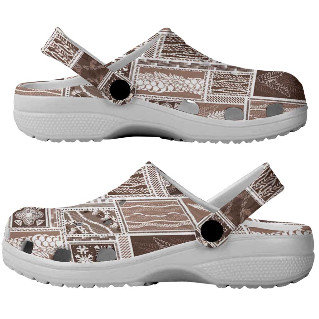 Vintage Aloha Block Quilt Clogs Shoes Beige Inspired Lei Motifs LT9 - Polynesian Pride