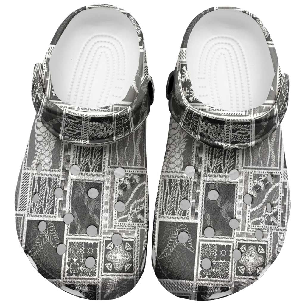 Vintage Aloha Block Quilt Clogs Shoes Black Inspired Lei Motifs LT9 Black - Polynesian Pride