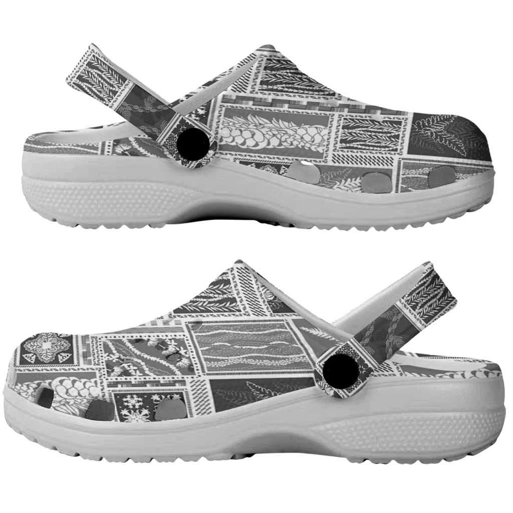 Vintage Aloha Block Quilt Clogs Shoes Black Inspired Lei Motifs LT9 - Polynesian Pride