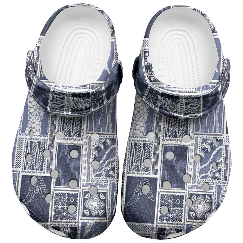 Vintage Aloha Block Quilt Clogs Shoes Blue Inspired Lei Motifs LT9 Blue - Polynesian Pride