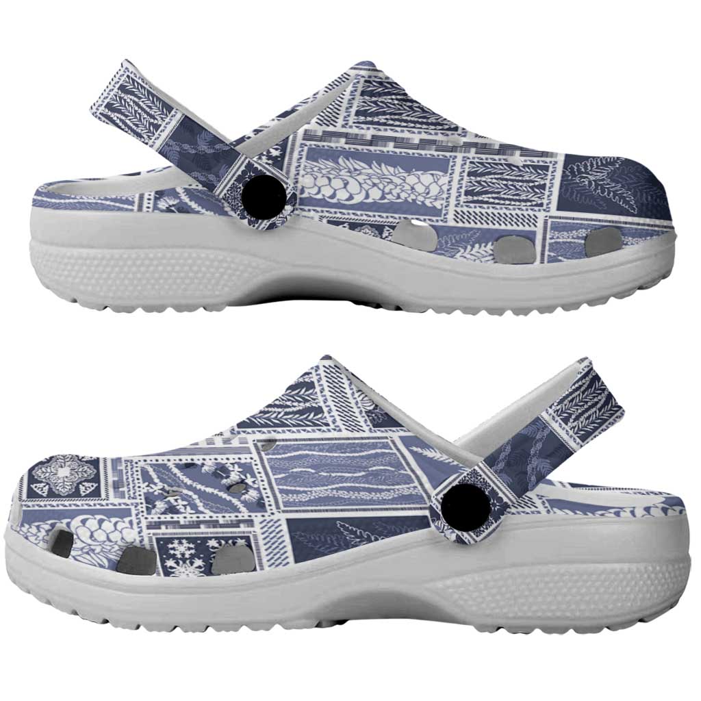 Vintage Aloha Block Quilt Clogs Shoes Blue Inspired Lei Motifs LT9 - Polynesian Pride