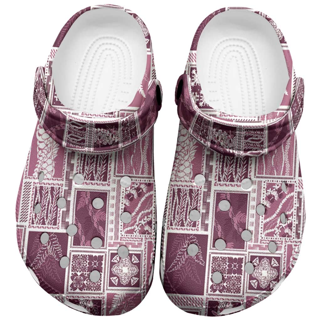 Vintage Aloha Block Quilt Clogs Shoes Pink Inspired Lei Motifs - Polynesian Pride